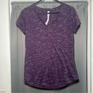 ALO Yoga Heathered Purple V-Neck Tee